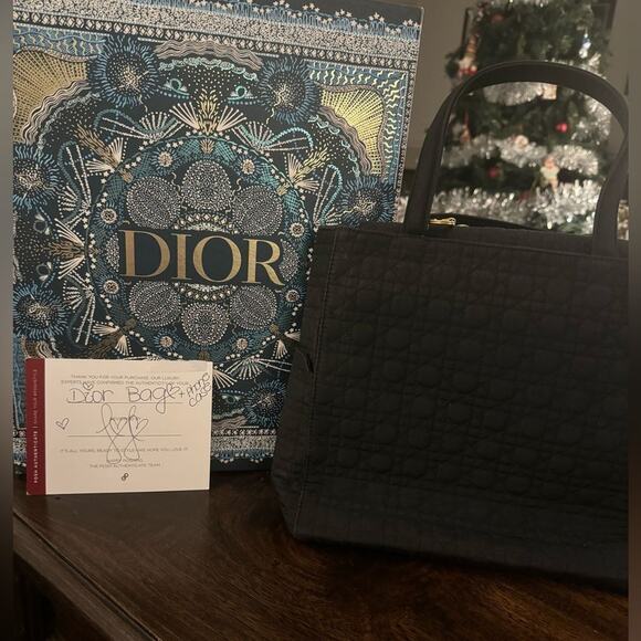CHRISTIAN DIOR “Lady Dior” Black Nylon Quilted Vintage Bag with Art Deco Box - Picture 1 of 16
